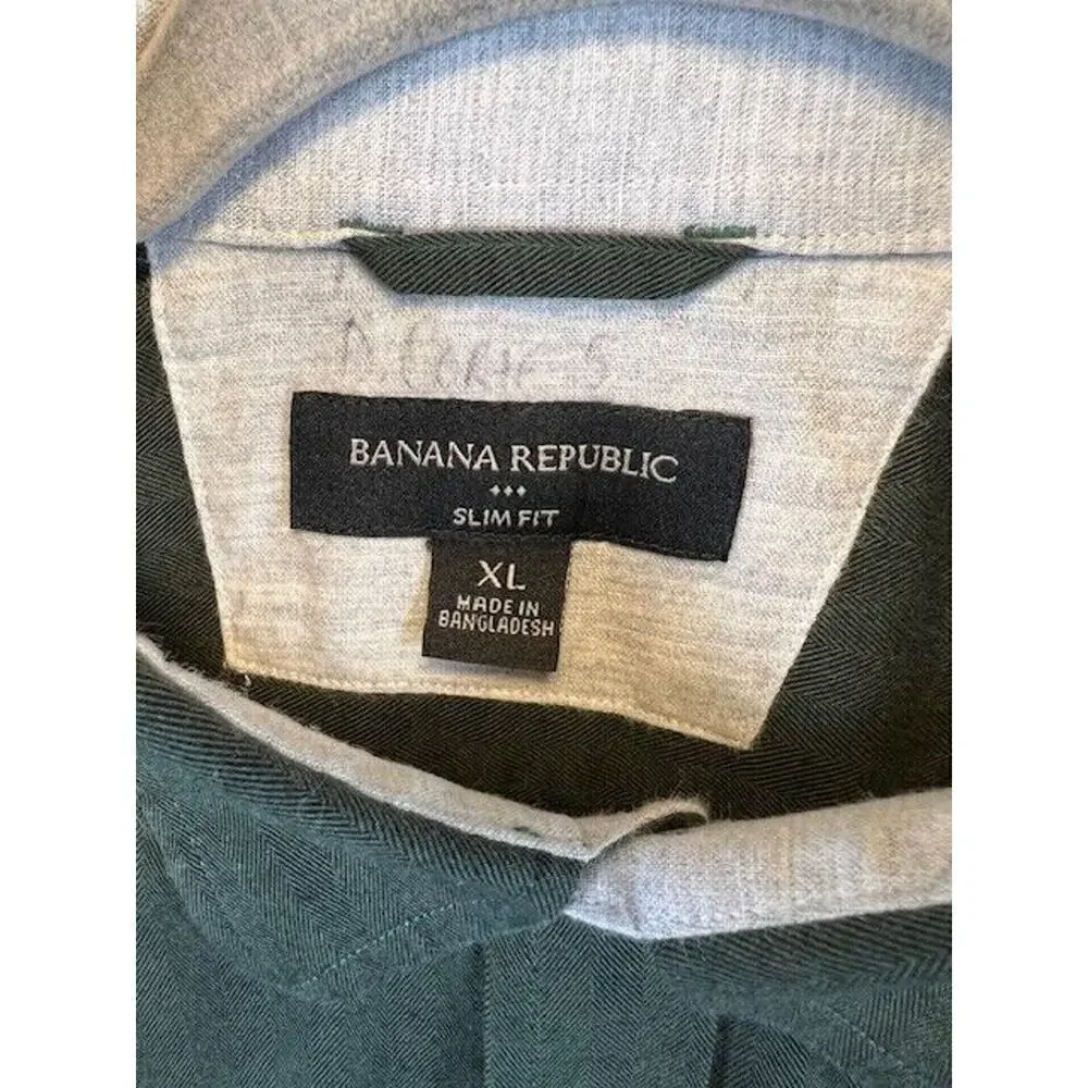 Men's Banana Republic Dark Green XL L/S 100% Cotton Button Up Collared Slim Fit